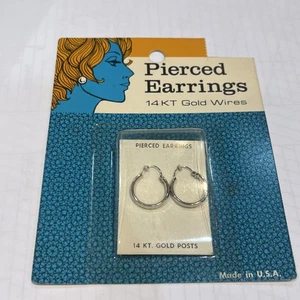 14 KT GOLD POST ENAMEL EARRINGS Silver Loops Vintage 70s Women’s Art Deco Pretty - Picture 1 of 1