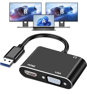 USB 3.0 to HDMI VGA Adapter, USB to HDMI USB to VGA Adapter for 2 Monitors, 1... - Picture 1 of 8