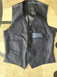 New Ralph Lauren Vest 100% Wool Pinstripes Navy Blue Made In Slovakia 40R READ!! - Picture 1 of 9