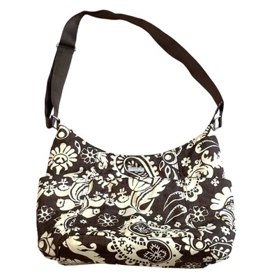 Bolso Bandolera Baggallini Floral Marrón y Crema Nylon Azul Forro Bolsillos Cremallera Foto 1 de 4