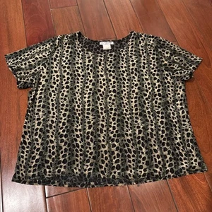 VTG Women Animal Print Short Sleeve Sheer Blouse Multicolor Size Large - Picture 1 of 6