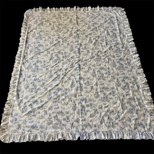 French Country Duvet Cover Blue Toile de Jouy Twin With Ruffle - Bild 1 von 6