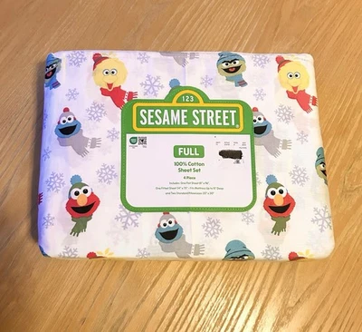 Sesame Street 4pc 100% Cotton Full sheet set Holiday Snowflake Elmo  Cookie Mons - Image 1 of 4