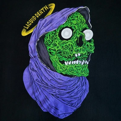 Liquid Death Skull Death Horror 万圣节 怪物 黑色 2XL 图形 T 恤 — 第 1/4 张图片
