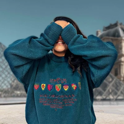 Structure Vintage Knitted Grandpa Sweater Embroidered Mock Neck Pullover Unisex - Image 1 of 4