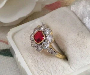 Vintage Jewellery Gold Ring Ruby White Sapphires Antique Deco Jewelry small 6 - Picture 1 of 8