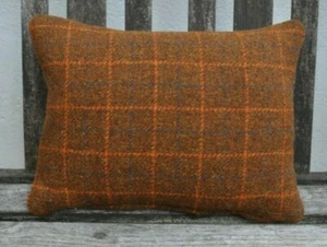 12"x16" reversible zipped heavy woven wool check rust orange grey cushion - Picture 1 of 4