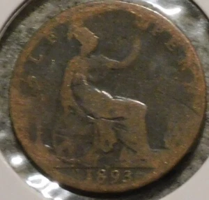 British Half Penny - 1893 (Worn) - Victoria Young Head - Picture 1 of 2