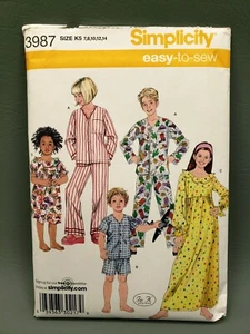 Child Nightgown Pajamas Pattern Simplicity 3987 2 Lengths Size K5 OOP FF Uncut - Picture 1 of 5