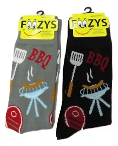 Foozys BBQ Fun Neuheit Herrensocken 2 Paar eine schwarz + eine grau mit Grill 10-13 - Bild 1 von 1