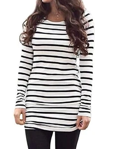 Long Tops for Women to wear With Leggings Dressy Round Neck Triple Color Bloc... - Picture 1 of 7
