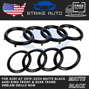 For Audi A7 2019-2024 Matte Black Audi Ring Front & Rear Trunk Emblem Grille New - Picture 1 of 1