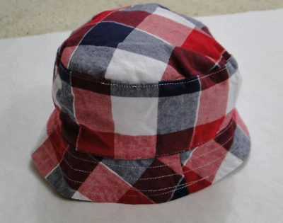 EUC Janie & Jack Boys Red and Blue Plaid Bucket Hat with Strap 0 - 6 Months - Image 1 of 4