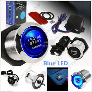 Car SUV Keyless Engine Ignition Power Switch Blue LED Light Starter Push Button - Foto 1 di 6