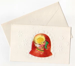 New Unused Vintage Embossed Hallmark Christmas Orange Hair Angel Greeting Card - Picture 1 of 5