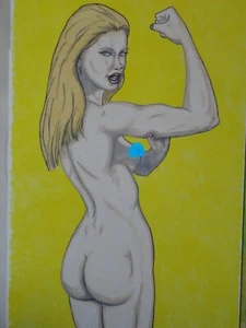 Female nude figure painting oil artist Jerome Cadd "Flex Venus" Ink Drawing - Picture 1 of 4