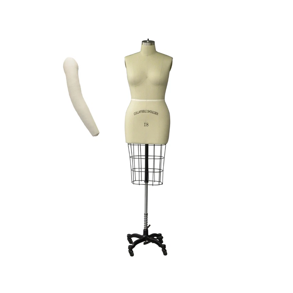 Size 18 Linen Half Body Pro Female Dress Form Mannequin with Arm & Padding Kit - Image 1 of 4