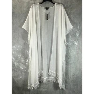 INC INTERNATIONAL CONCEPTS Women's White Open-Front Fringe Kimono Coverup SZ OS - Picture 1 of 9
