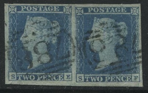 1841 2d Blue Plate 4 SE-SF pair 4 nice margins Tewkesbury numeral 788's  (39) - Picture 1 of 1