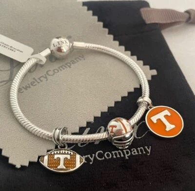 Linx Silver Snake Chain Bracelet with Tennessee Volunteers Themed Charms - Image 1 of 4