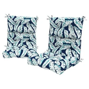 Set of 2 Outdoor High Back Chair Cushions 44"x 22",Water Baltic Palms White - Picture 1 of 7