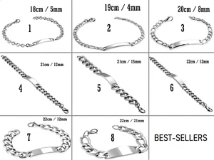 BRACELET GOURMETTE ADO FEMME HOMME ACIER MAILLE CUBAINE FIGARO PLAQUE A GRAVER - Picture 1 of 9