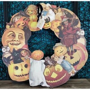 HALLOWEEN WREATH DESIGNS BY KATHY VINTAGE STYLE ON WOOD CATS PUMPKINS WITCH NWT - Picture 1 of 10