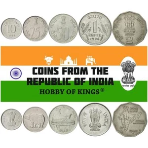 India | 5 Coin Set | 10 25 50 Paise 1 Rupee 2 Rupees | 1988 - 2007 - Picture 1 of 2