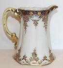NIPPON MORIAGE PITCHER 7" HAND PAINTED COBALT PINK FLORAL RAISED GOLD~BEAUTIFUL