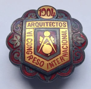 1904 MADRID / SPAIN ARCHITECTURE CONGRESS ART NOUVEAU ENAMELED BADGE - Picture 1 of 5