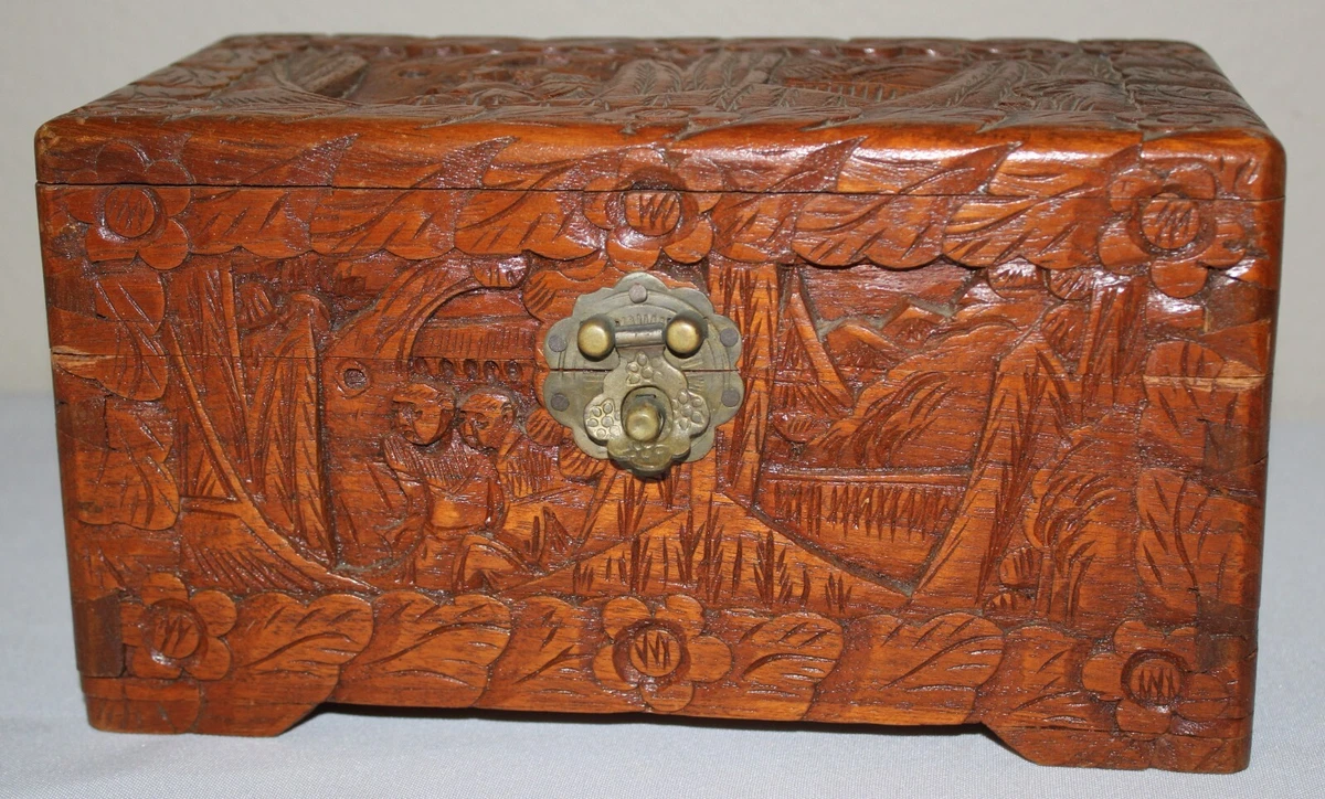 雕刻木盒在中式古董盒子| eBay