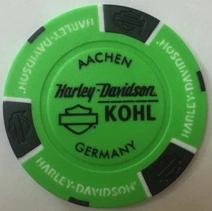 AACHEN, GERMANY KOHL HARLEY DAVIDSON POKER CHIP (GREEN & BLACK) - Picture 1 of 2