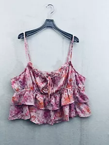 NWT Wild Fable 2XL Crop Tiered Tank Top Pink Butterfly Print Spaghetti Strap - Picture 1 of 7