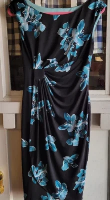 Vestido sin mangas floral negro y azul Connected Apparel talla 6 nuevo con etiquetas Foto 1 de 4