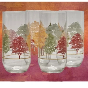 Occhiali da acqua retrò vintage alberi autunnali metà secolo tempo raccolta set di cinque - Foto 1 di 7