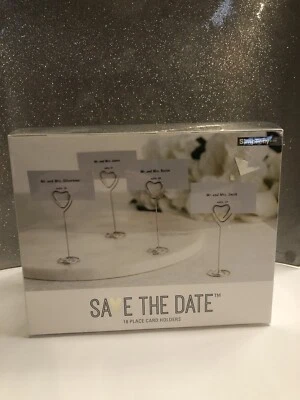 NUEVO EN CAJA SAVE THE DATE 18 Lugares Portatarjetas Corazones de Plata Boda Baby Shower Fiesta Foto 1 de 4