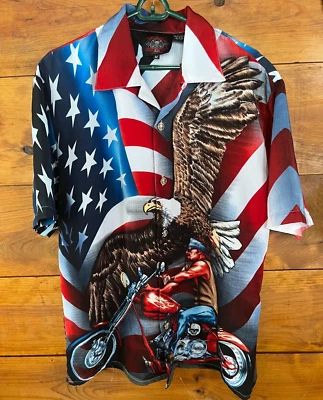 Eagle USA Biker Flag Stars Stripes Mens Button Up Short Sleeve Shirt M - Image 1 of 4