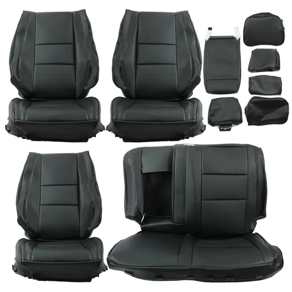 Juego completo de fundas de asiento delanteras y traseras negras para Jeep Grand Cherokee 2011-2021 Foto 1 de 4
