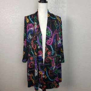 Slinky Brand Womens Open Front Cardigan Wrap Black Paisley Stretch Long Sleeve M - Picture 1 of 8