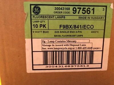 New In Box. 10pack F9BX/841/ECO G23 2pin Base 9 watt GE. 4000K Bright - Image 1 of 2