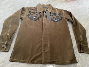 BNWT Mens EIGHT PARIS Limited Edition Khaki Tiger Long Sleeve Shirt Sz Small - Picture 1 of 8