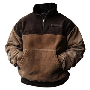Sudaderas con capucha retro de pana para hombre a juego color informal 3/4 cremallera - Imagen 1 de 7
