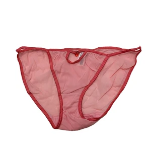 Y2K Ellemenno String Bikini Panty M Pink Sheer Mesh Heart Beaded Keyhole - Picture 1 of 8
