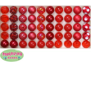 12mm Red Acrylic Mixed Style Bubblegum Beads Lot 50 pc.chunky gumball - Picture 1 of 2