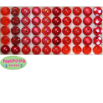 Lote de 50 cuentas de chicle gruesas de acrílico rojo estilo mixto de 12 mm Foto 1 de 2