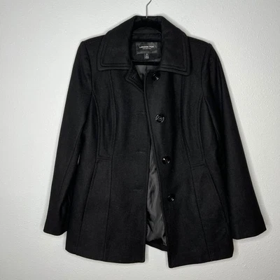 London Fog Black Button Up Wool Blend Pea Coat Long Sleeve Women's Size M - Image 1 of 4