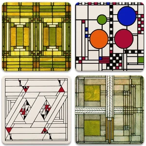 AS305 Absorbent Stone Coasters, Frank Lloyd Wright, "Art Glass Designs", Mult... - Picture 1 of 7