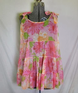Vintage 80s 90s Pink Floral Mesh Lingerie Mini Dress Nightgown Volup Plus 2X - Picture 1 of 13