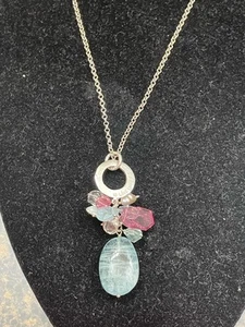 Live Your Dream Sterling Silber 925 Aquamarin Perle Topas Kristall Tropfen Halskette - Bild 1 von 6