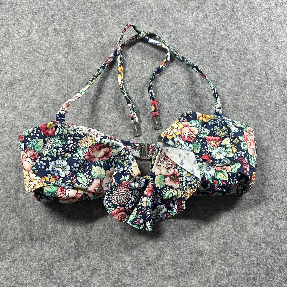 Top de bikini Zimmermann para mujer 1 azul marino floral bandeau halter lazo delantero natación Foto 1 de 4